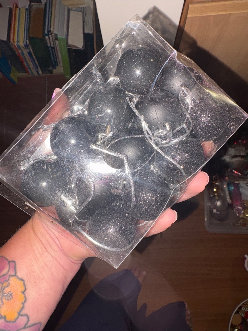 Pack of Black Glitter Mini Ornaments